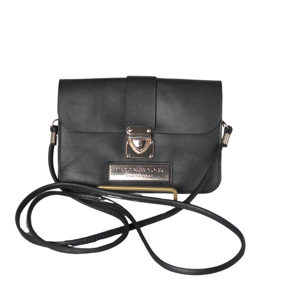 Marc New York by Andrew Marc Crossbody Mini Bag Black Leather Gold Hardware Y2K - Picture 1 of 10